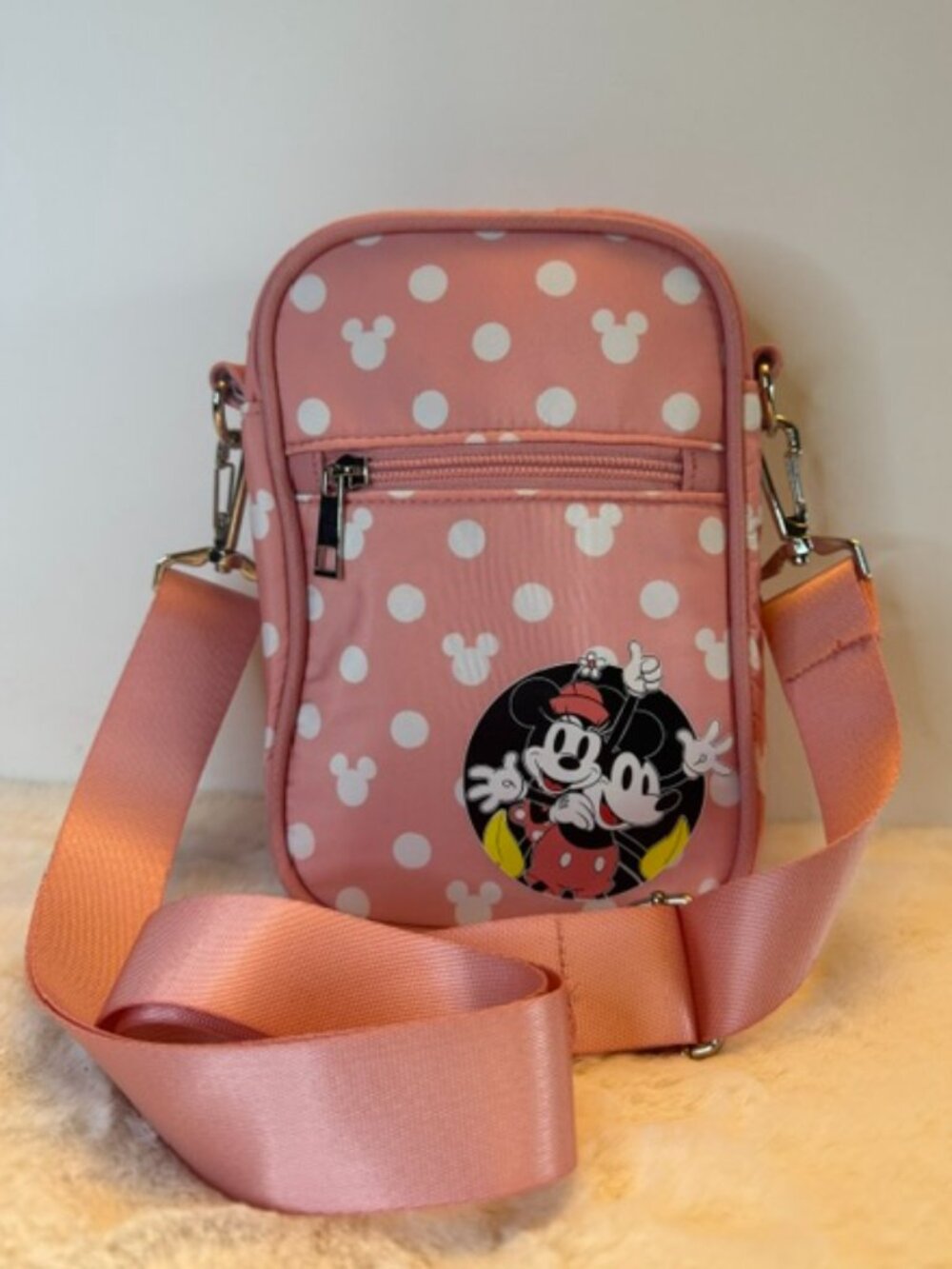 Disney Mickey Minnie Pink Polka Dot Crossbody Bag Bioworld NWT
